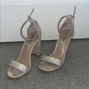 Steve Madden Beige and Block Heels with crystal embellishments